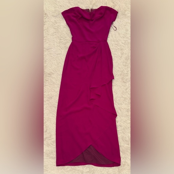 NEW Amsale Draped Short-Sleeve Column Gown bright pink Sz 4 - Picture 3 of 6